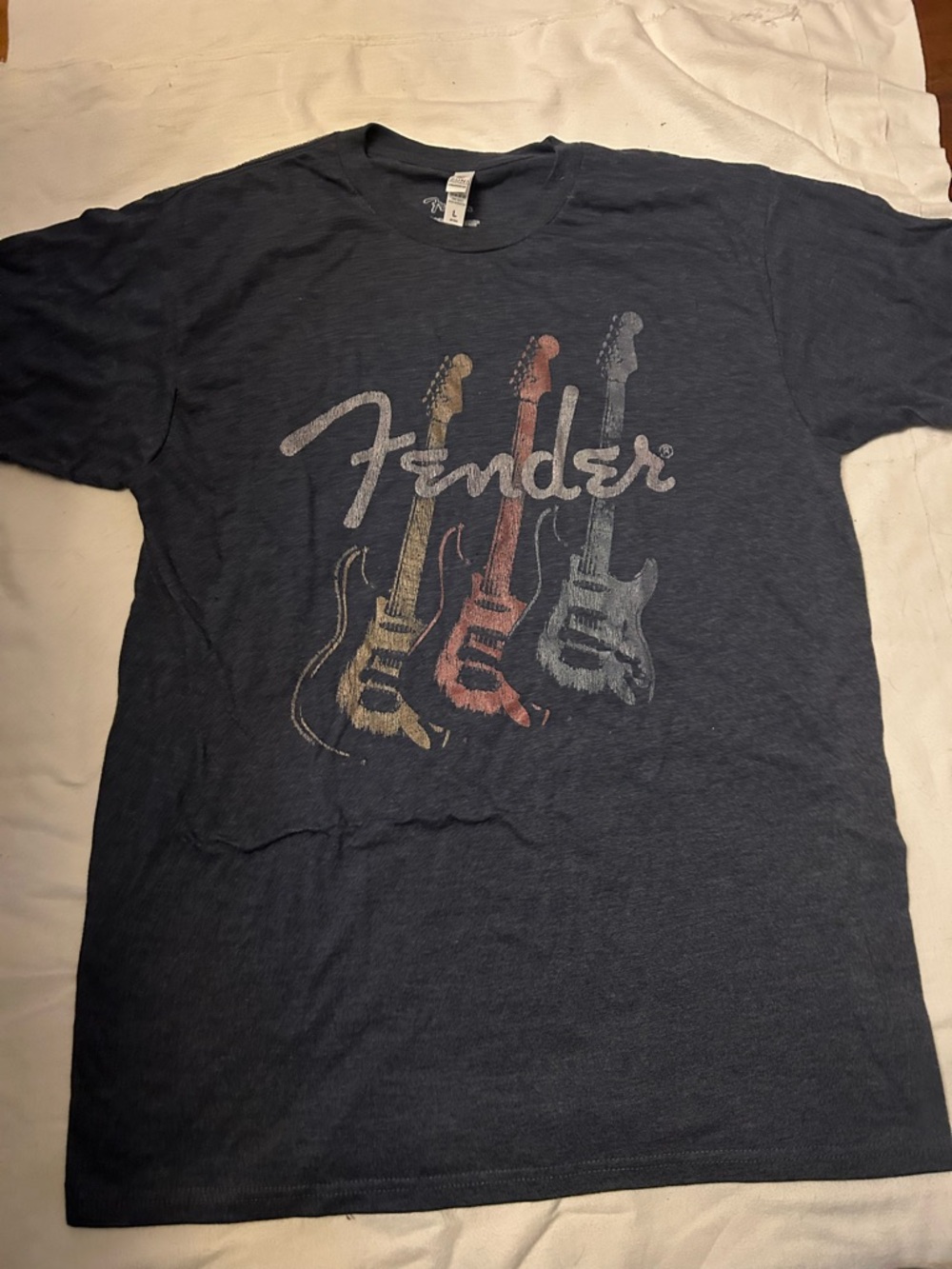 Fender Navy Short Sleeve Graphic Tee with Tri-Guitar Print large